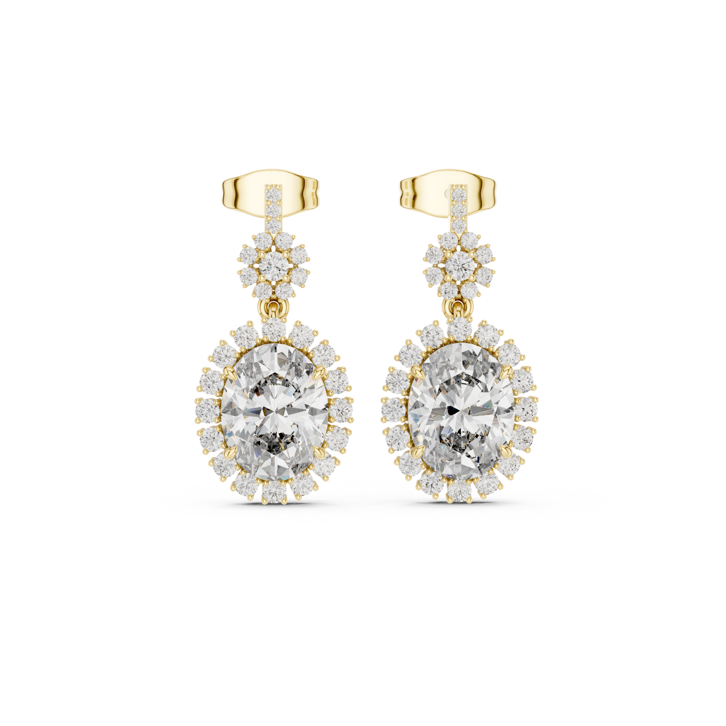 Starburst Halo Oval Diamond Drop Earrings | Lab-Grown Diamond
