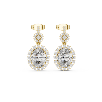 Starburst Halo Oval Diamond Drop Earrings | Lab-Grown Diamond