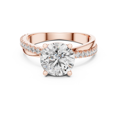 Cocktail Ring with White Round-Cut Center Stone | Pavé Band Elegance