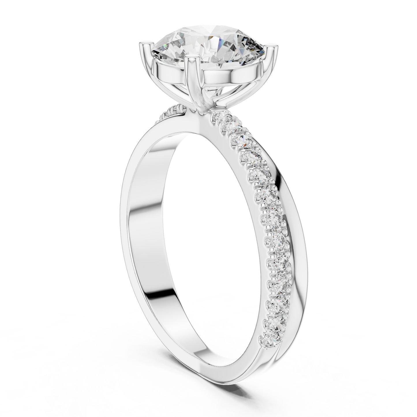 Cocktail Ring with White Round-Cut Center Stone | Pavé Band Elegance