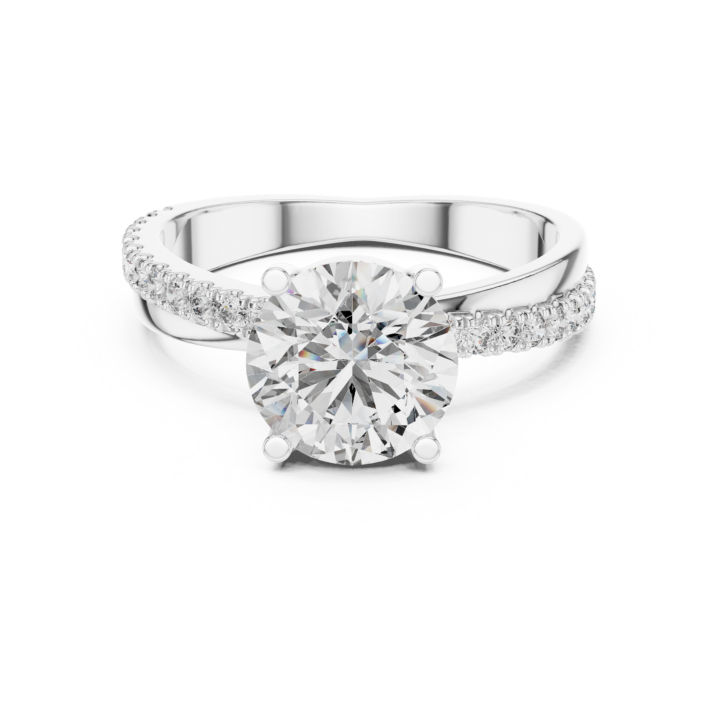 Cocktail Ring with White Round-Cut Center Stone | Pavé Band Elegance