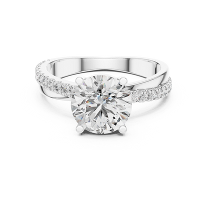 Cocktail Ring with White Round-Cut Center Stone | Pavé Band Elegance