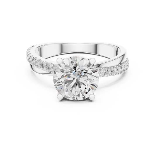 Cocktail Ring with White Round-Cut Center Stone | Pavé Band Elegance