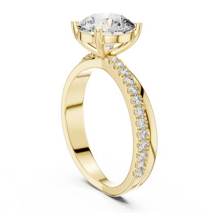 Cocktail Ring with White Round-Cut Center Stone | Pavé Band Elegance