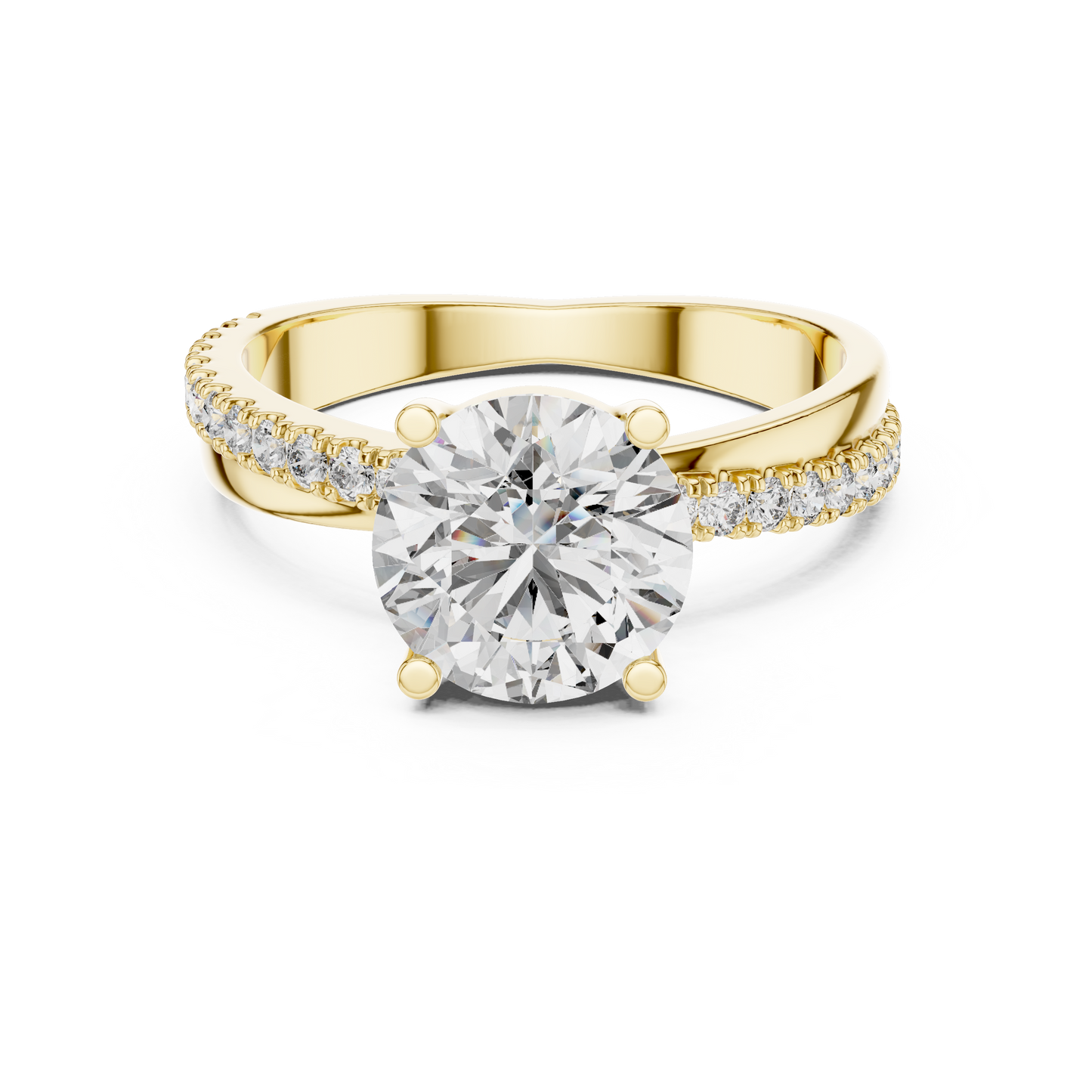 Cocktail Ring with White Round-Cut Center Stone | Pavé Band Elegance