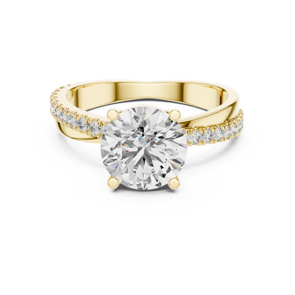 Cocktail Ring with White Round-Cut Center Stone | Pavé Band Elegance