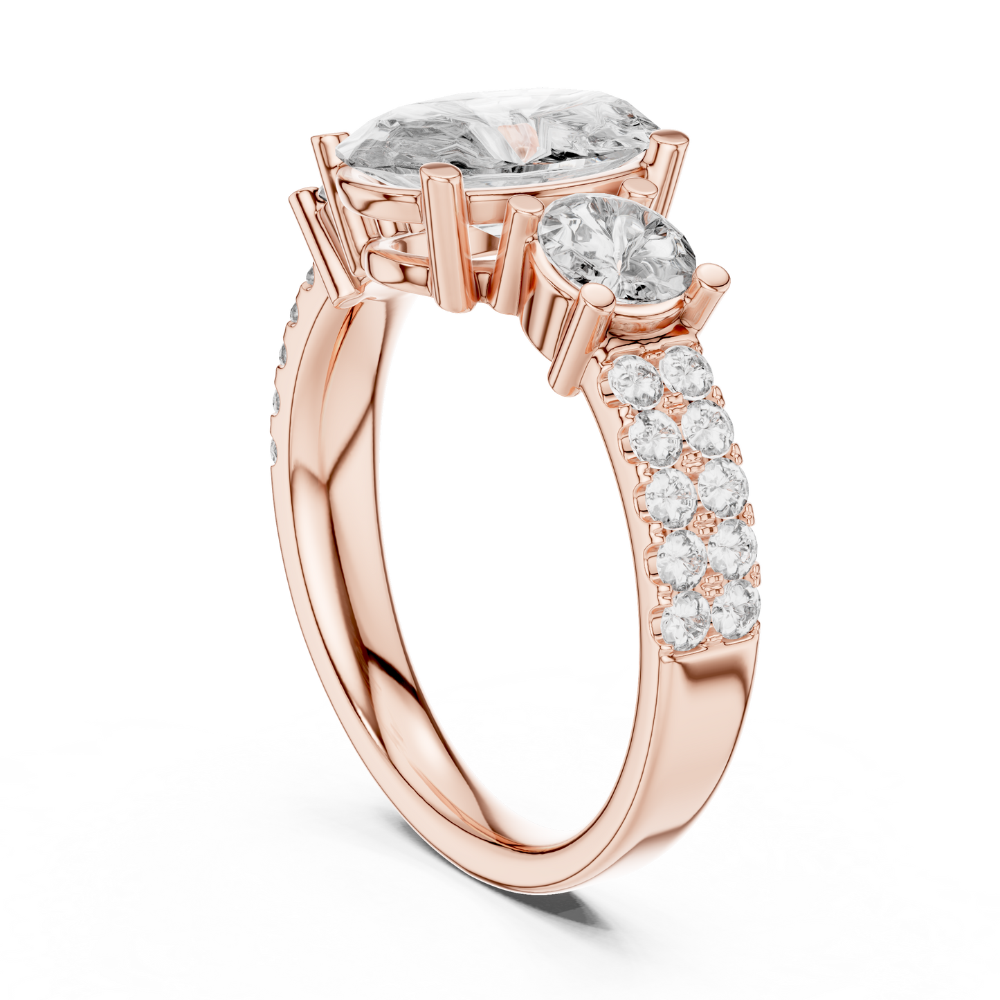 Oval & Round Diamond Three-Stone Engagement Ring | Timeless Harmony