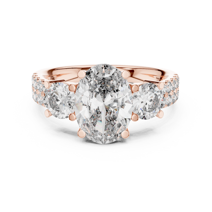 Oval & Round Diamond Three-Stone Engagement Ring | Timeless Harmony