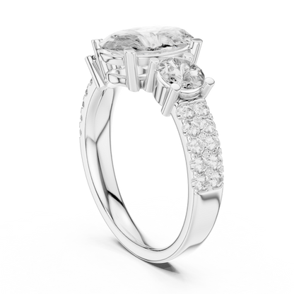 Oval & Round Diamond Three-Stone Engagement Ring | Timeless Harmony