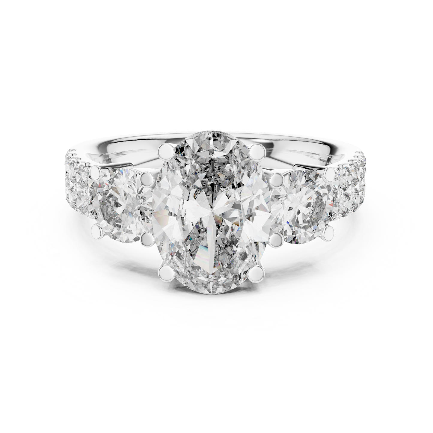 Oval & Round Diamond Three-Stone Engagement Ring | Timeless Harmony