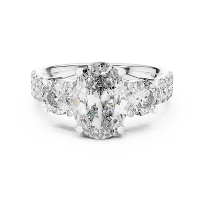 Oval & Round Diamond Three-Stone Engagement Ring | Timeless Harmony