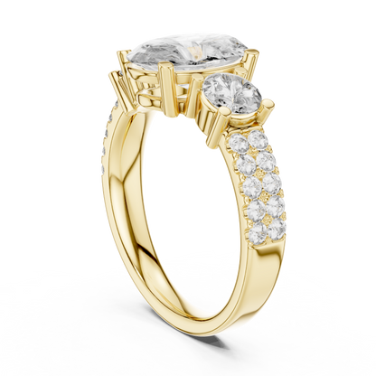 Oval & Round Diamond Three-Stone Engagement Ring | Timeless Harmony