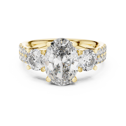 Oval & Round Diamond Three-Stone Engagement Ring | Timeless Harmony