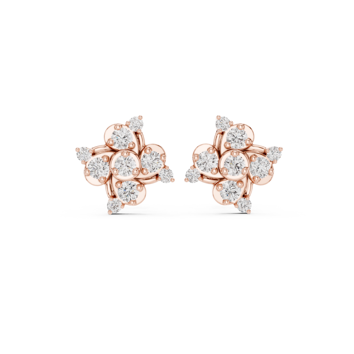 Round Floral Diamond Stud Earrings | Lab-Grown Diamond