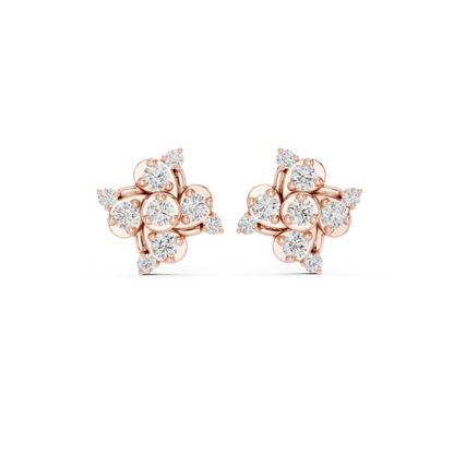 Round Floral Diamond Stud Earrings | Lab-Grown Diamond
