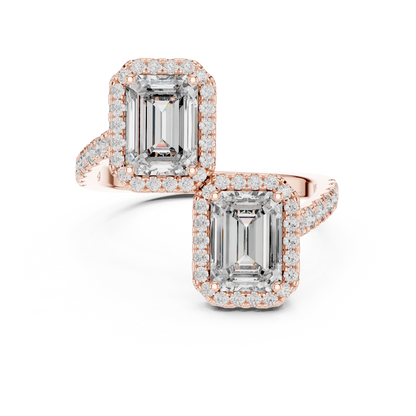 Emerald-Cut Halo Diamond Engagement Ring Pair | Lab-Grown Diamond