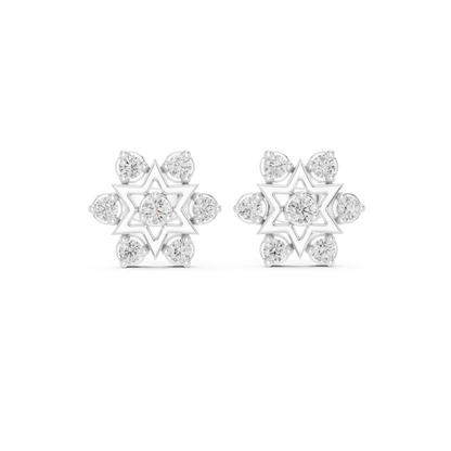 Diamond Cluster Star Stud Earrings | Six-Pointed Star Design