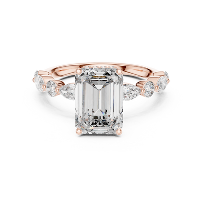 Emerald-Cut Lab-Grown Diamond Engagement Ring with Floating Side Diamonds | Pavé Band