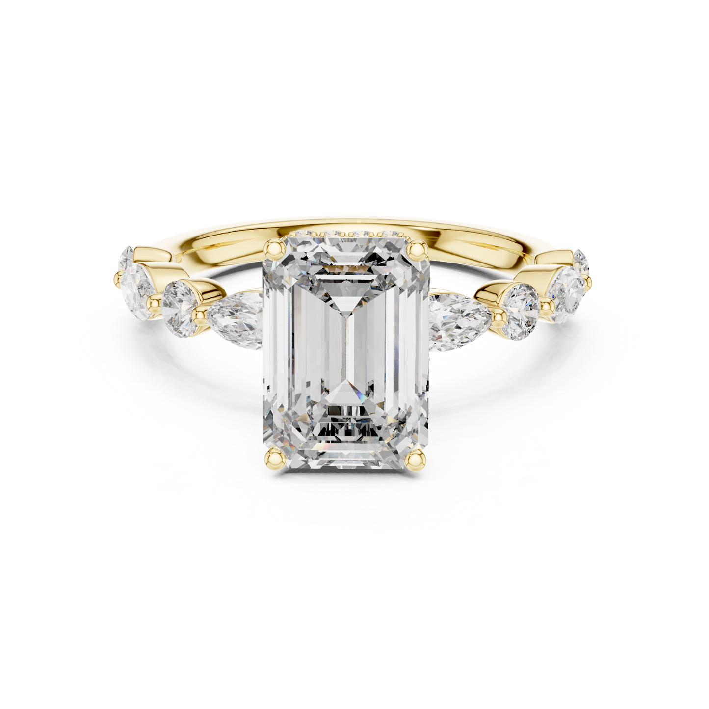 Emerald-Cut Lab-Grown Diamond Engagement Ring with Floating Side Diamonds | Pavé Band