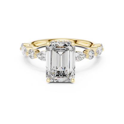 Emerald-Cut Lab-Grown Diamond Engagement Ring with Floating Side Diamonds | Pavé Band