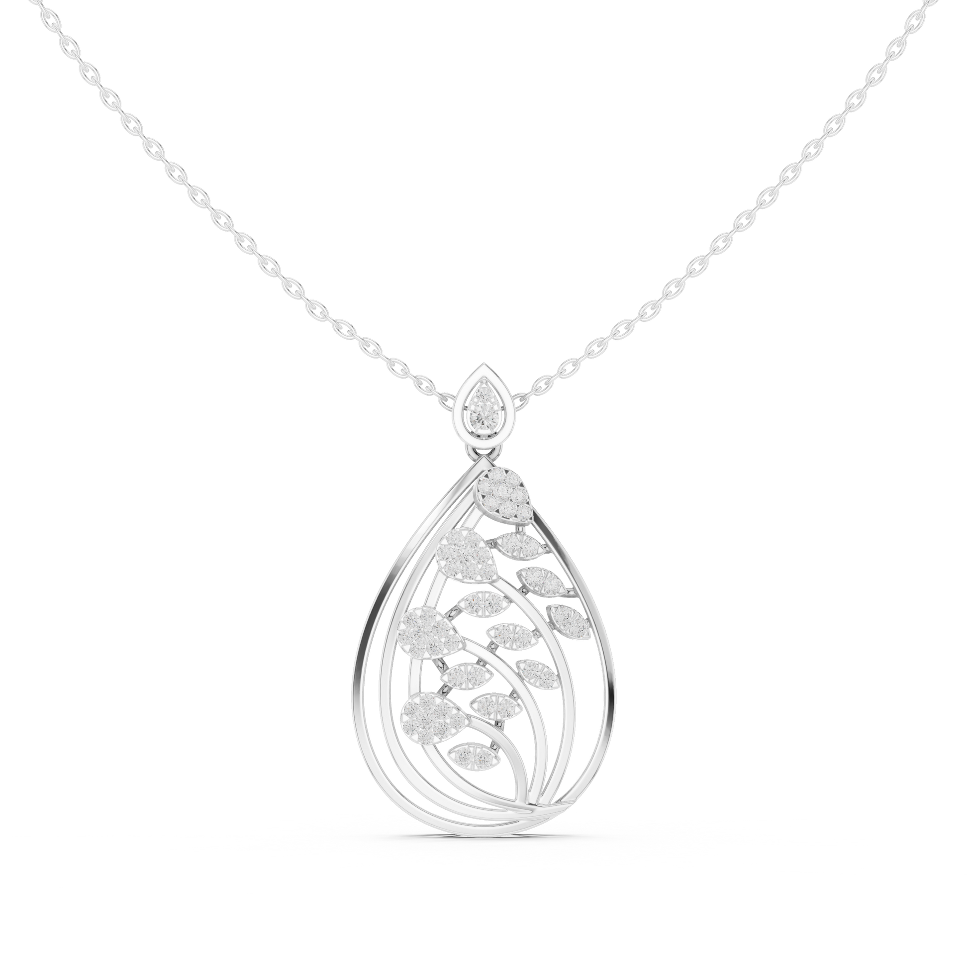 Diamond leaf-design pendant necklace in white gold

Lab-grown diamond leaf pendant for women

Elegant nature-inspired diamond necklace