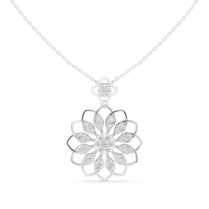 Diamond floral pendant necklace in white gold

Lab-grown diamond floral pendant for women

Elegant flower-shaped diamond necklace