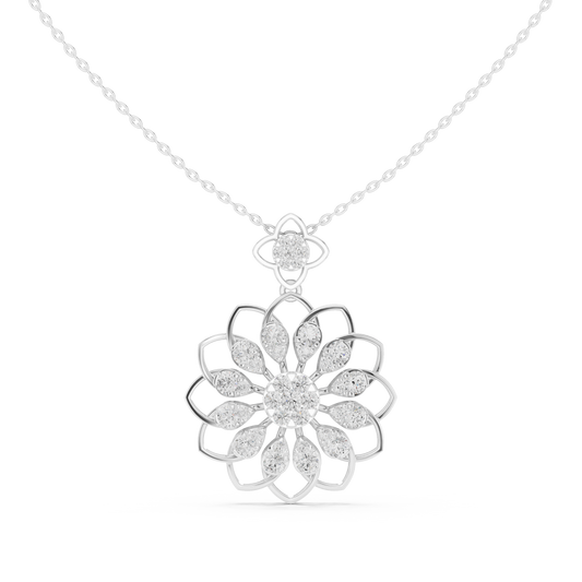 Diamond floral pendant necklace in white gold

Lab-grown diamond floral pendant for women

Elegant flower-shaped diamond necklace