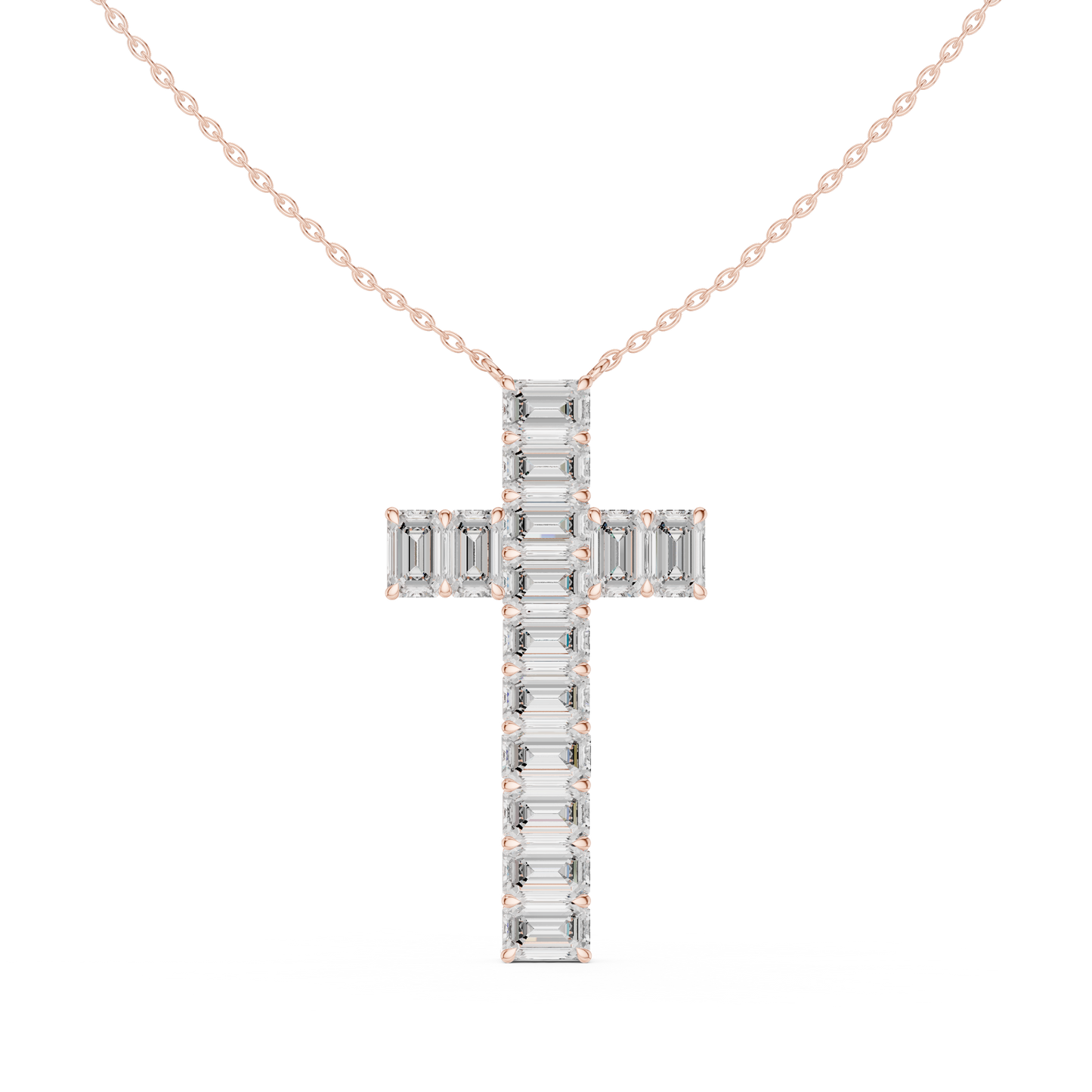 Diamond Cross Pendant Necklace | Baguette / Emerald-Cut Lab-Grown Diamonds