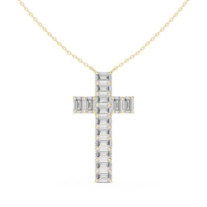 Diamond Cross Pendant Necklace | Baguette / Emerald-Cut Lab-Grown Diamonds