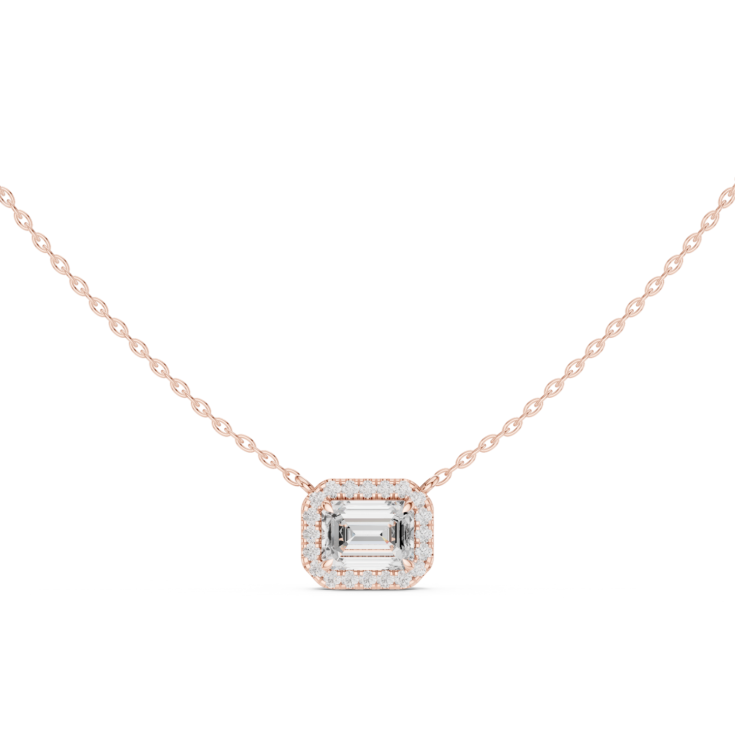 Emerald-Cut Diamond Halo Pendant Necklace | Lab-Grown Diamond