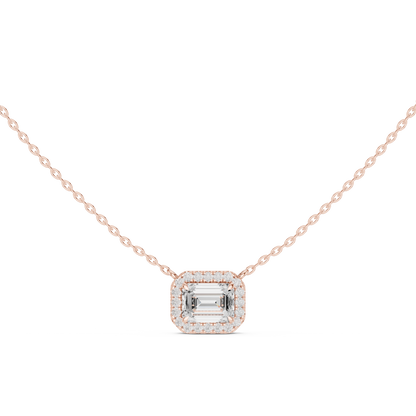 Emerald-Cut Diamond Halo Pendant Necklace | Lab-Grown Diamond