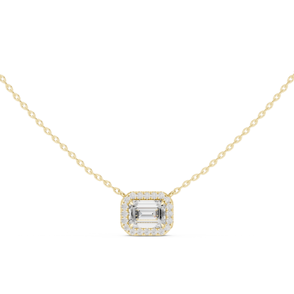 Emerald-Cut Diamond Halo Pendant Necklace | Lab-Grown Diamond