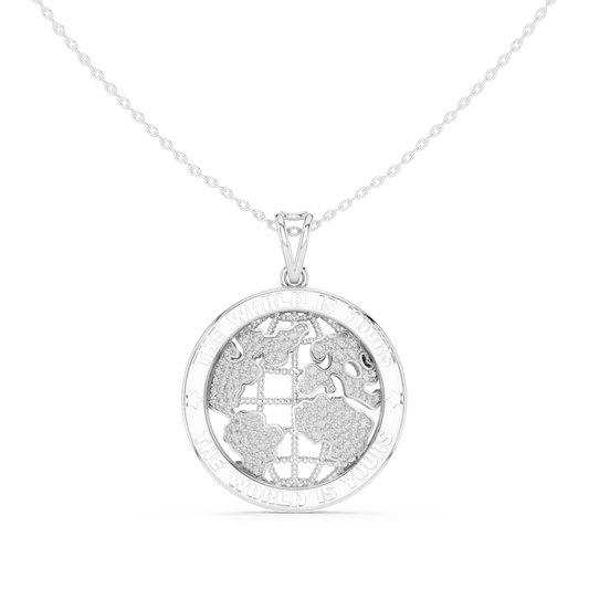 The World Is Yours diamond pendant necklace in white gold

Luxury statement necklace with diamond lettering

Motivational diamond necklace for men and women