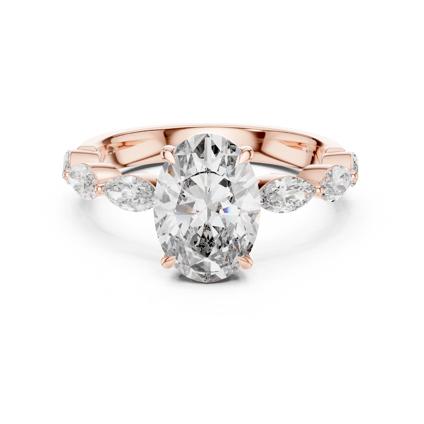 Oval-Cut Center Diamond Ring with Marquise Diamond Shank | Lab-Grown Diamond