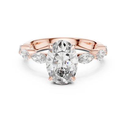 Oval-Cut Center Diamond Ring with Marquise Diamond Shank | Lab-Grown Diamond