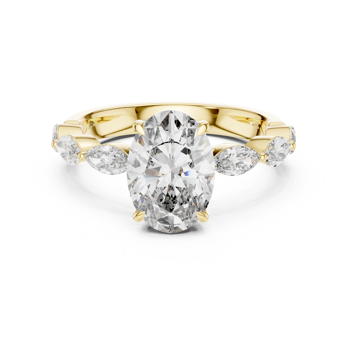 Oval-Cut Center Diamond Ring with Marquise Diamond Shank | Lab-Grown Diamond