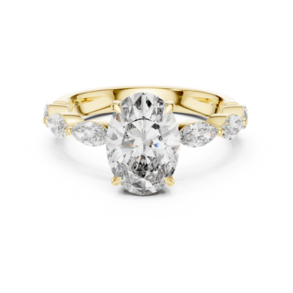 Oval-Cut Center Diamond Ring with Marquise Diamond Shank | Lab-Grown Diamond