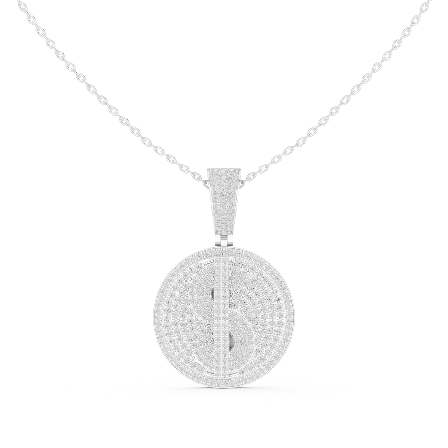 Men’s dollar sign pendant with genuine diamonds in white gold

Diamond dollar symbol pendant for men in gold

Luxury hip hop diamond dollar pendant
