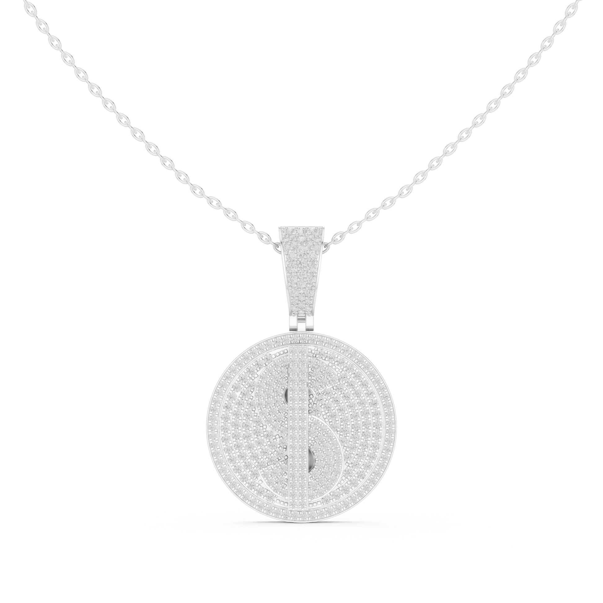 Men’s dollar sign pendant with genuine diamonds in white gold

Diamond dollar symbol pendant for men in gold

Luxury hip hop diamond dollar pendant
