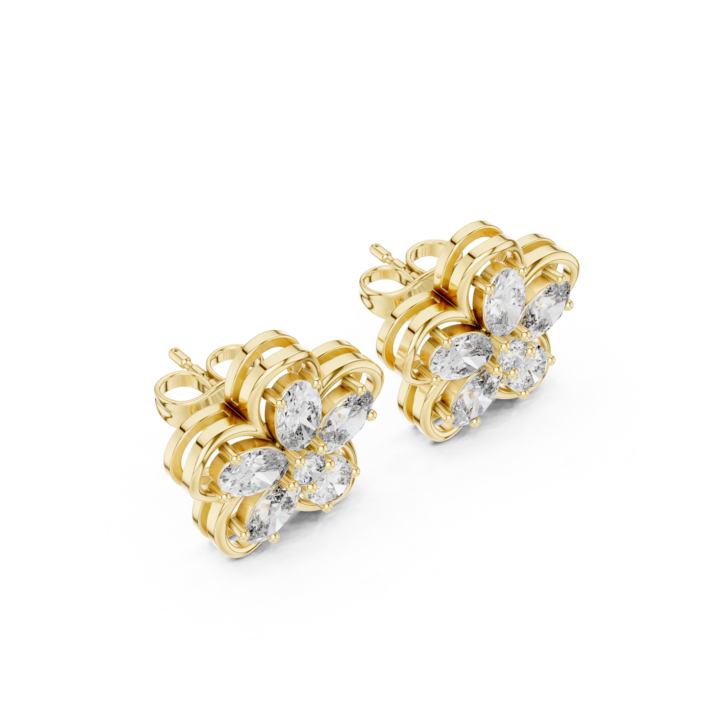 Fida Handmade Floral Lab-Grown Diamond Stud Earrings | Elegant Designer Earrings