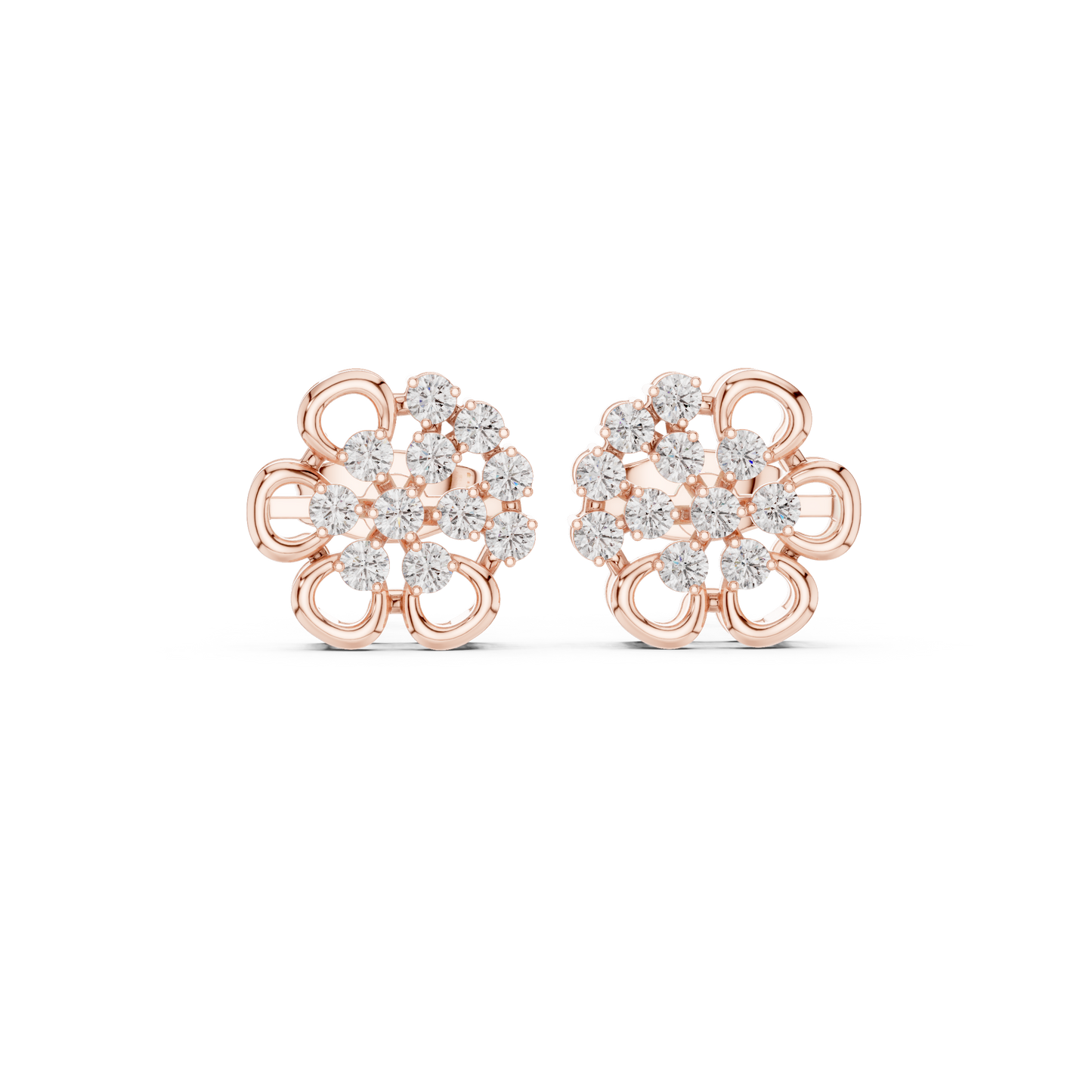 Floral Diamond Stud Earrings | White Gold or Silver-Toned