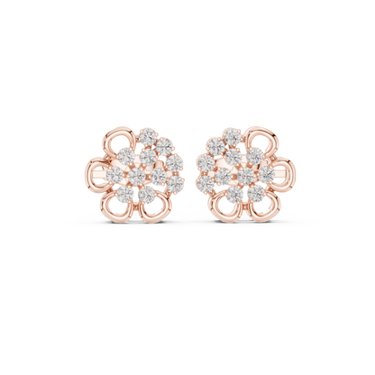 Floral Diamond Stud Earrings | White Gold or Silver-Toned