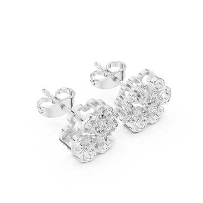 Floral Diamond Stud Earrings | White Gold or Silver-Toned