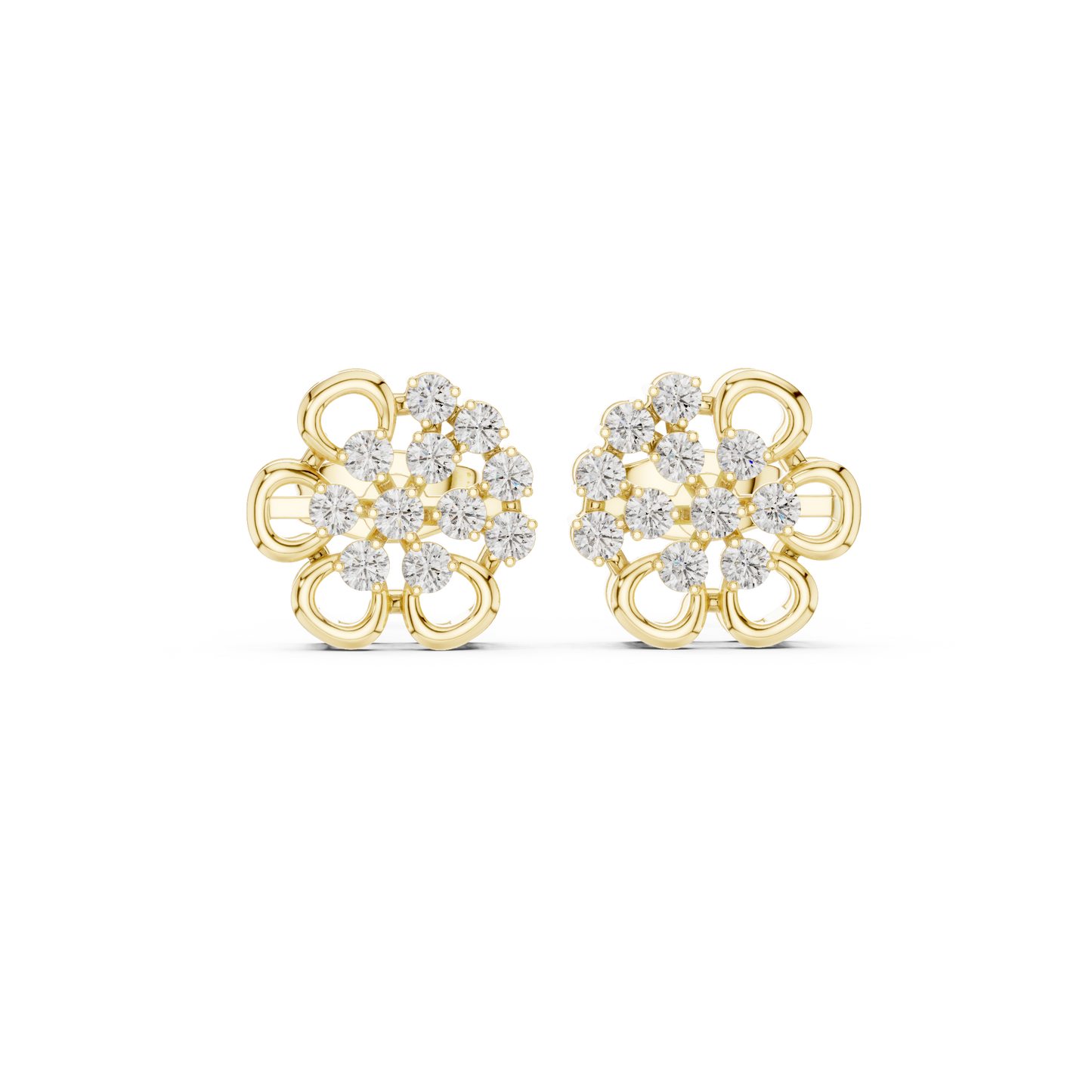 Floral Diamond Stud Earrings | White Gold or Silver-Toned