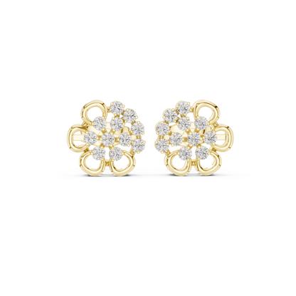 Floral Diamond Stud Earrings | White Gold or Silver-Toned