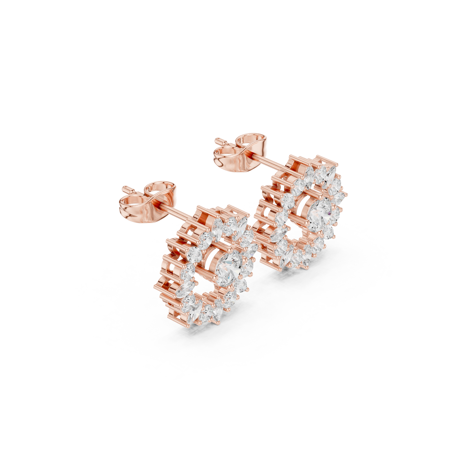 Designer Double-Threaded Floral Earrings | Diamond Centerpiece Earrings