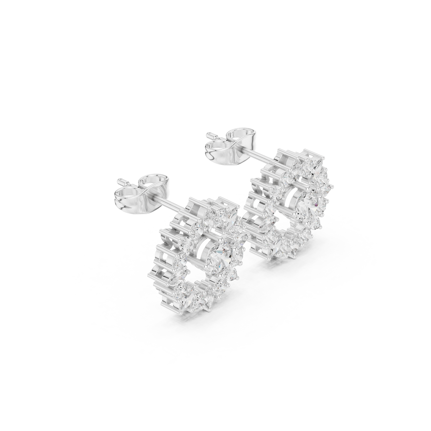 Designer Double-Threaded Floral Earrings | Diamond Centerpiece Earrings