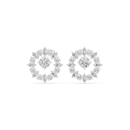 Designer double-threaded floral earrings with central diamond in 935 silver

Elegant floral diamond earrings in white gold

Statement designer earrings with layered thread floral design and central diamond