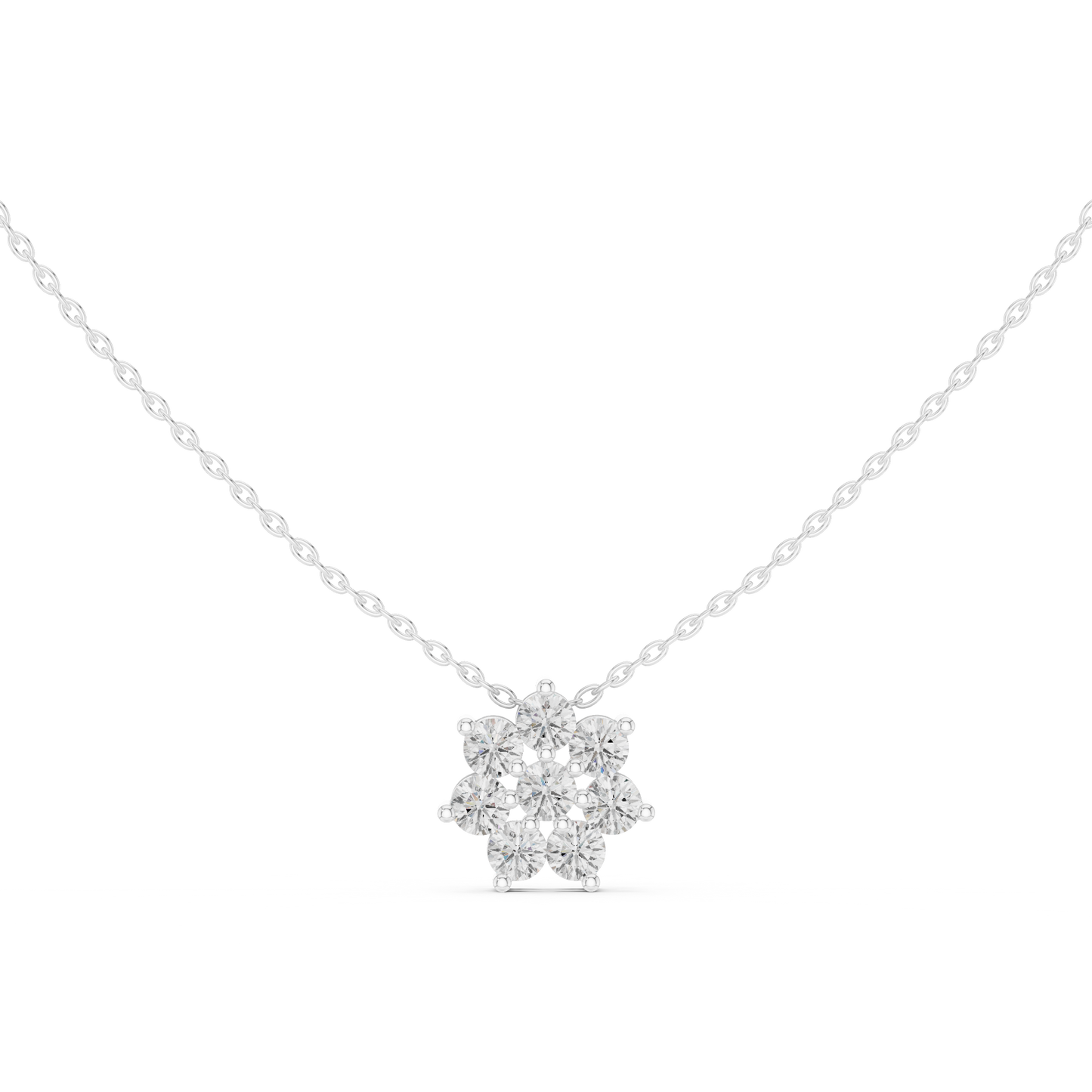 Flowery snowflake diamond pendant necklace with floral design on a link chain