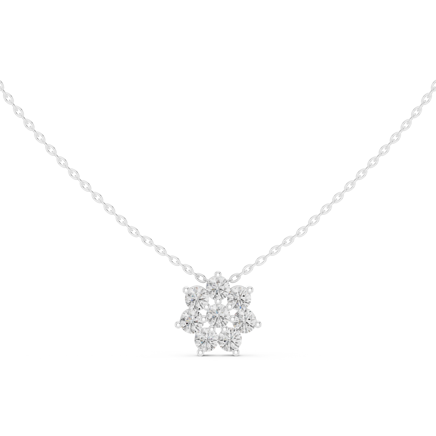 Flowery snowflake diamond pendant necklace with floral design on a link chain